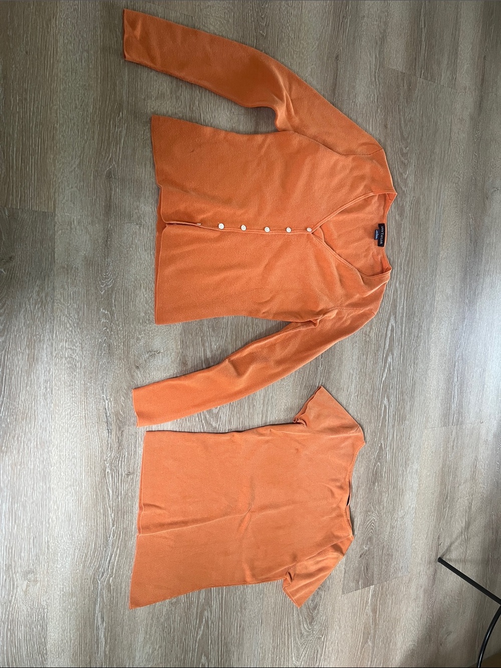 Ann Taylor Orange Two-Piece Knit Set — Cardigan & Short Sleeve Top
